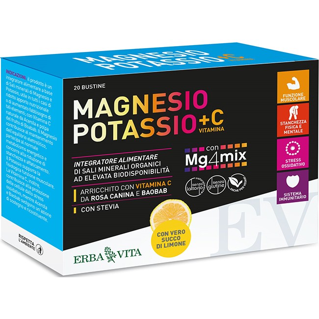 MAGNESIO E POTASSIO +VIT C LIMONE 20 BUSTINE MAGNESIO E POTASSIO +VIT C LIMONE 20 BUSTINE
