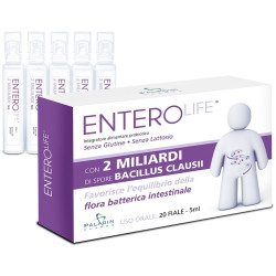 Confezione contenente 20 fiale da 5 ml di Enetrolife, integratore per il microbiota intestinale.