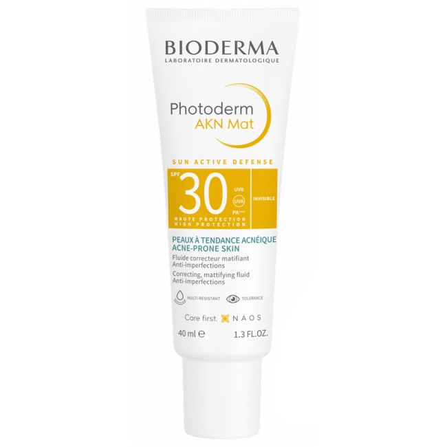 Tubetto da 40 ml di Bioderma Photoderm AKN Mat Crema Solare SPF 30 Anti-Imperfezioni. Tubetto da 40 ml di Bioderma Photoderm AKN Mat Crema Solare SPF 30 Anti-Imperfezioni.