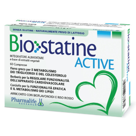 Confezione da 60 compresse di Biostatine Active, integratore per funzione cardiaca ed epatica. Confezione da 60 compresse di Biostatine Active, integratore per funzione cardiaca ed epatica.