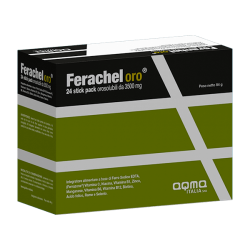 Confezione da 24 stick orosolubili di Ferachel Oro Integratore Di Ferro Vitamine E Minerali.