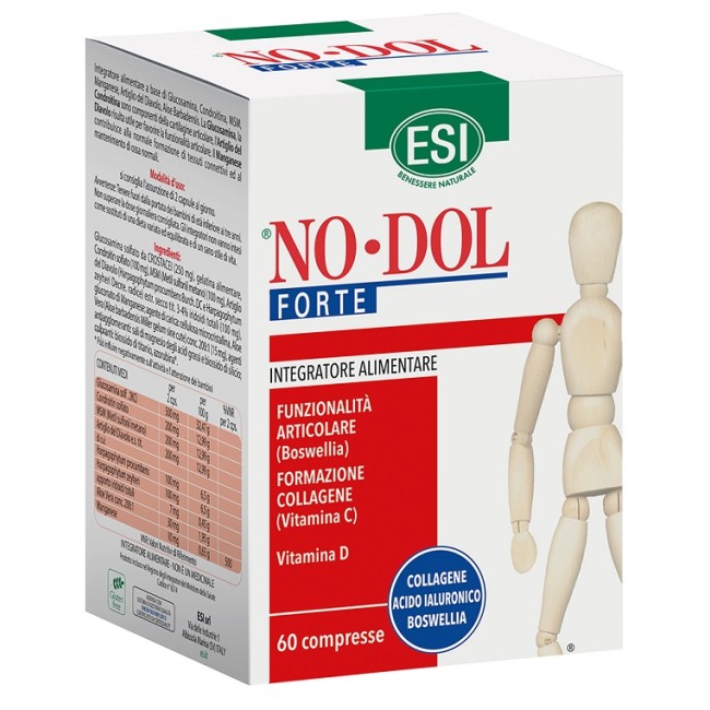 Confezione da 60 compresse di Esi No Dol Forte, integratore per la cura delle articolazioni. Confezione da 60 compresse di Esi No Dol Forte, integratore per la cura delle articolazioni.