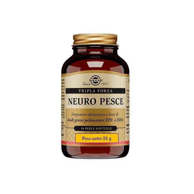 Barattolo da 50 perle di Solgar Neuro pesce, integratore di omega 3 per funzione cerebrale e cardiaca. Barattolo da 50 perle di Solgar Neuro pesce, integratore di omega 3 per funzione cerebrale e cardiaca.