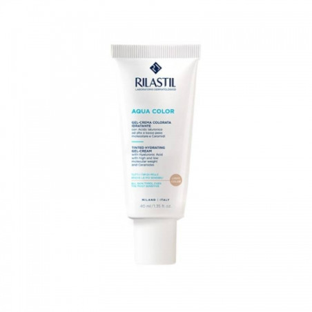 Tubetto da 40 ml di Rilastil Aqua Colorata Medium Gel Crema Viso Ad Azione Idratante.