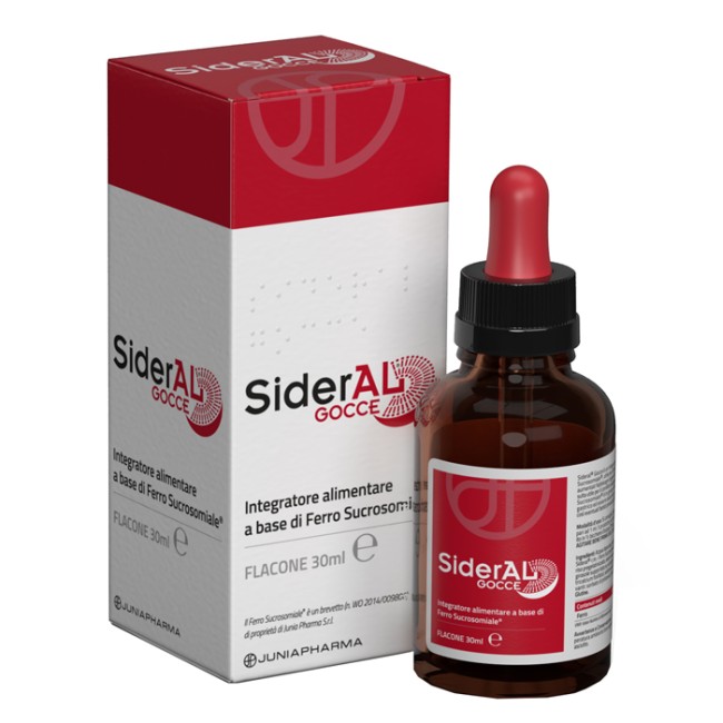 Flacone da 30 ml di Sideral Gocce, integratore alimentare di ferro. Flacone da 30 ml di Sideral Gocce, integratore alimentare di ferro.