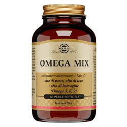 Bottiglia da 60 perle di Solgar Omega Mix, integratore di Omega3 per la salute del cuore.