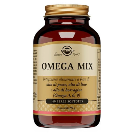 Bottiglia da 60 perle di Solgar Omega Mix, integratore di Omega3 per la salute del cuore.