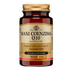Barattolo da 30 perle di Solgar Maxi Coenzima Q10, integratore per abbassare il colesterolo.