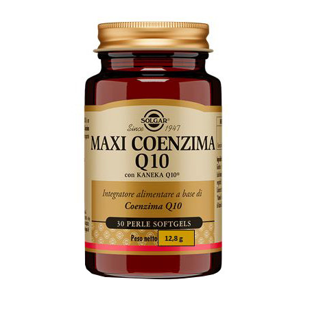 Barattolo da 30 perle di Solgar Maxi Coenzima Q10, integratore per abbassare il colesterolo.