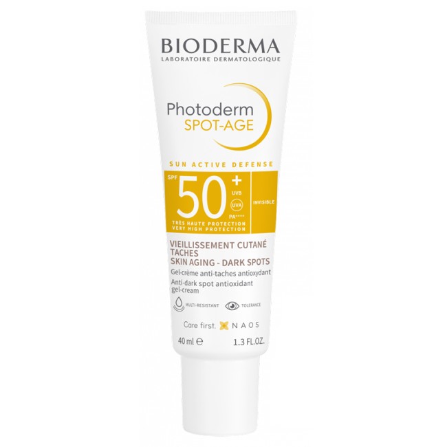 Tubetto da 40 ml di Bioderma Photoderm Spot Age Crema Solare Antimacchia SPF 50+. Tubetto da 40 ml di Bioderma Photoderm Spot Age Crema Solare Antimacchia SPF 50+.