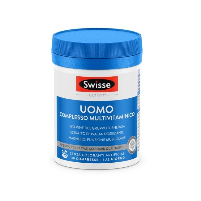 Barattolo da 30 compresse di Swisse Uomo, integratore per il benessere degli uomini di tutte le età. Barattolo da 30 compresse di Swisse Uomo, integratore per il benessere degli uomini di tutte le età.