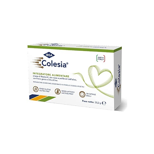 Confezione convenienza da 30 capsule molli di Ibsa Colesia per abbassare il colesterolo. Confezione convenienza da 30 capsule molli di Ibsa Colesia per abbassare il colesterolo.