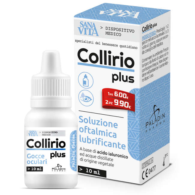 Flaconcino da 10 ml di Sanavita Collirio Plus, gocce oculari lenitive per occhi rossi e secchi. Flaconcino da 10 ml di Sanavita Collirio Plus, gocce oculari lenitive per occhi rossi e secchi.