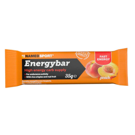 Barretta da 35 g di Named Sport Energybar, barretta a base di carboidrati per sportivi. Barretta da 35 g di Named Sport Energybar, barretta a base di carboidrati per sportivi.