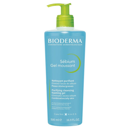 Flacone da 500 ml di Bioderma Sebium Gel Moussant Detergente Per Pelle Grassa E Acneica. Flacone da 500 ml di Bioderma Sebium Gel Moussant Detergente Per Pelle Grassa E Acneica.