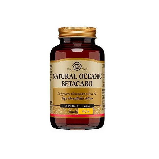 Barattolo da 60 perle di Solgar Natural Oceanic Betacaro, integratore per il trofismo della pelle. Barattolo da 60 perle di Solgar Natural Oceanic Betacaro, integratore per il trofismo della pelle.