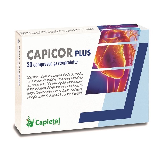 Confezione da 30 compresse di Capicor Plus Integratore Per Il Benessere Cardiocircolatorio.