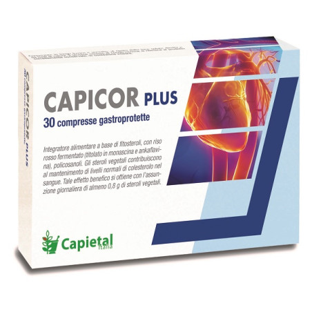 Confezione da 30 compresse di Capicor Plus Integratore Per Il Benessere Cardiocircolatorio.