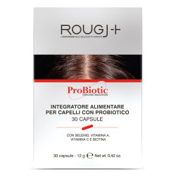 Confezione da 30 casule di Rougj Anticaduta Probiotic, integratore per rinforzare i capelli deboli e sottili.
