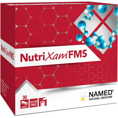 Confezione da 30 bustine di Named Nutrixam FMS integratore di amminoacidi.