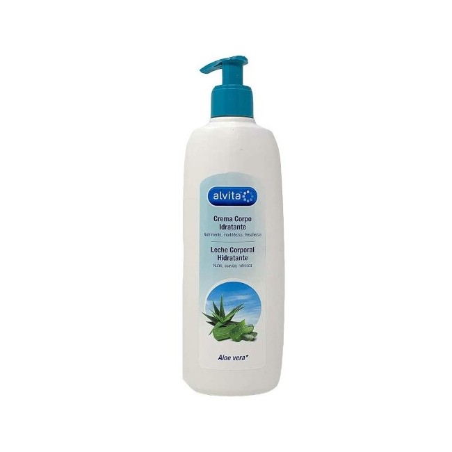 Flacone da 400 ml di Alvita Crema Corpo Idratante e Lenitiva Con Aloe Vera.