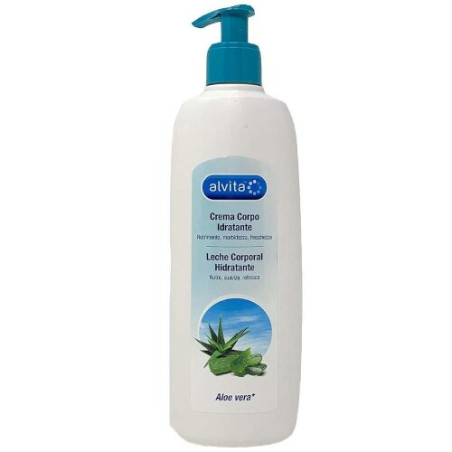 Flacone da 400 ml di Alvita Crema Corpo Idratante e Lenitiva Con Aloe Vera.