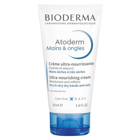Tubetto da 50 ml di Bioderma Atoderm Crema Mani e Unghie Nutriente