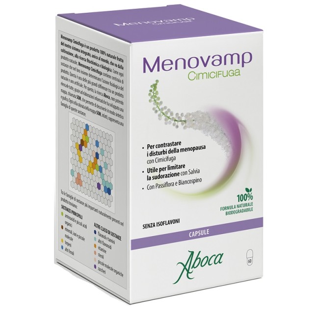 Confezione da 60 capsule di Aboca Menovamp Cimicifuga Integratore Per La Donna In Menopausa.