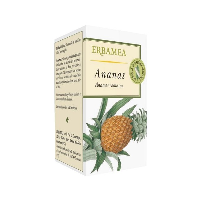 Confezione da 50 opercoli di Erbamea Ananas, integratore per circolazione e salute delle gambe. Confezione da 50 opercoli di Erbamea Ananas, integratore per circolazione e salute delle gambe.