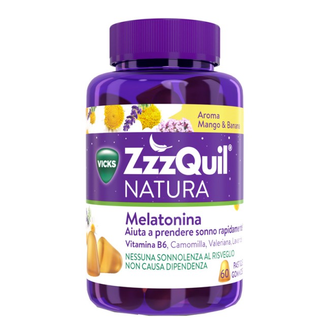 Confezione risparmio da 60 gommose di Vicks Zzzquil natura gusto mango per dormire bene. Confezione risparmio da 60 gommose di Vicks Zzzquil natura gusto mango per dormire bene.
