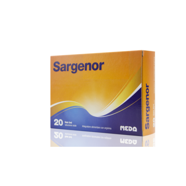 Confezione da 20 fiale di Sargenor, integratore energetico tonificante a base di arginina. Confezione da 20 fiale di Sargenor, integratore energetico tonificante a base di arginina.