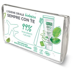 Gum Travel Kit Bio 1 Spazzolino + 1 Dentifricio + 1 Scovolino Interdentale