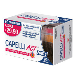 Confezione da 90 compresse di Capelli Act Forte, integratore per rinforzare i capelli fragili e sfibrati.