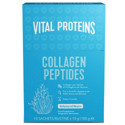 Confezione da 10 bustine di Nestlè Vital Proteins Collagen Peptides, integratore di collagene per il benessere della pelle.