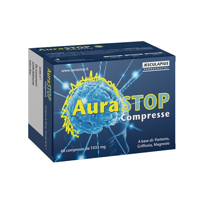 Confezione da 60 compresse di Aurastop integratore che favorisce il benessere mentale Confezione da 60 compresse di Aurastop integratore che favorisce il benessere mentale