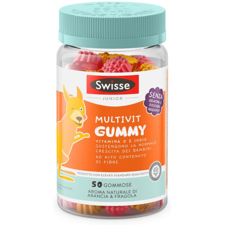 Confezione da 50 gommose di Swisse Junior Multivit Gummy Integratore Di Vitamine e Minerali Per Bambini.
