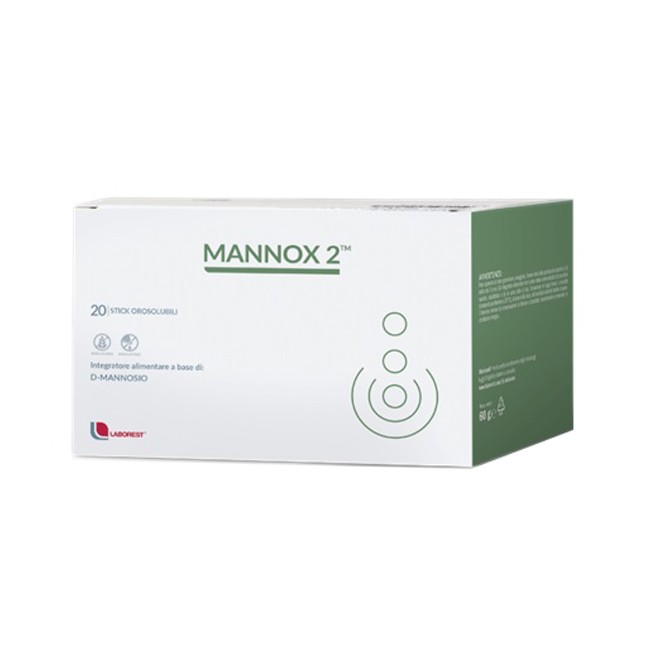 Confezione da 20 stick di Mannox 2, integratore per la salute delle vie urinarie. Confezione da 20 stick di Mannox 2, integratore per la salute delle vie urinarie.