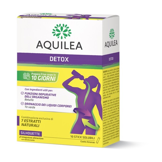 Confezione da 10 stick di Aquilea Detox, integratore per depurare l'organismo.