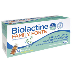 Confezione da 14 flaconcini di Biolactine Family Forte 10 Miliardi Integratore Di Fermenti Lattici Per La Salute Intestinale.