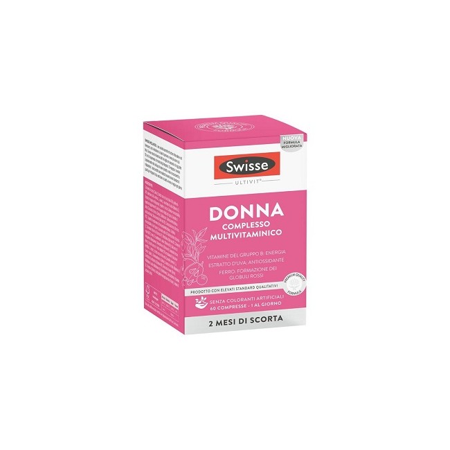Confezione da 60 compresse di Swisse Donna, integratore multivitaminico per la salute delle donne. Confezione da 60 compresse di Swisse Donna, integratore multivitaminico per la salute delle donne.