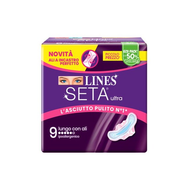 Lines Seta Ultra Assorbenti Lungo Ali Dwct 9 Pezzi Lines Seta Ultra Assorbenti Lungo Ali Dwct 9 Pezzi