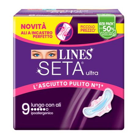 Lines Seta Ultra Assorbenti Lungo Ali Dwct 9 Pezzi Lines Seta Ultra Assorbenti Lungo Ali Dwct 9 Pezzi