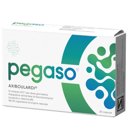 Confezione da 30 capsule di Pegaso Axiboulardi, integratore di fermenti lattici utile per la salute dell'intestino.