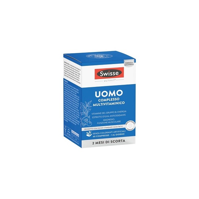 Confezione da 60 compresse di Swisse Multivitaminico Uomo integratore di vitamine. Confezione da 60 compresse di Swisse Multivitaminico Uomo integratore di vitamine.