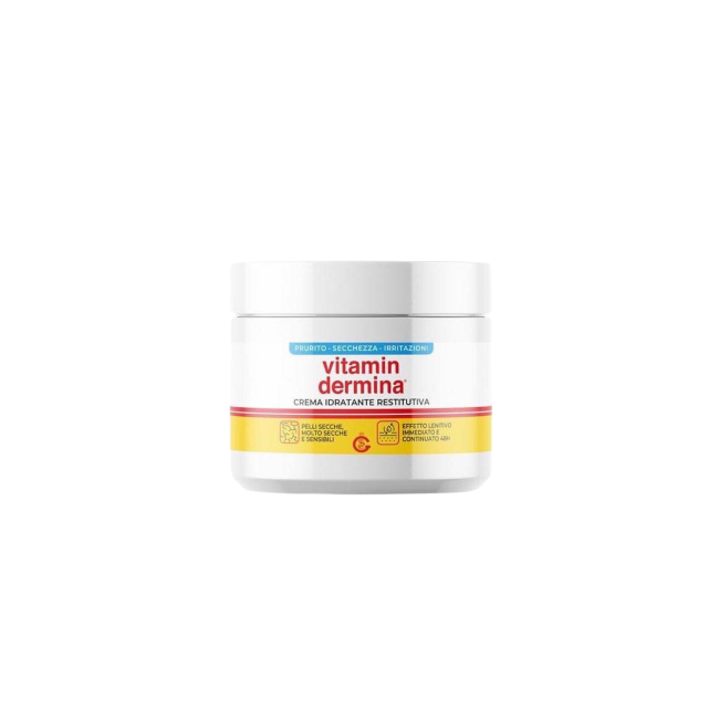Vaso da 400 ml di Vitamindermina Crema Idratante Restitutiva Per Pelle Secca.