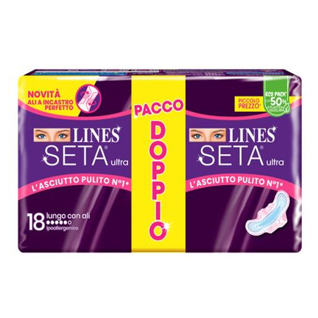 Lines Seta Ultra Assorbenti Lungo Vp Dwct 18 Pezzi Lines Seta Ultra Assorbenti Lungo Vp Dwct 18 Pezzi