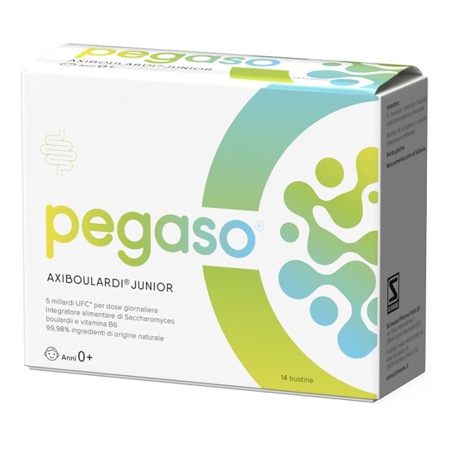 Confezione da 14 bustine di Pegaso Axiboulardi Junior integratori per fermenti lattici. Confezione da 14 bustine di Pegaso Axiboulardi Junior integratori per fermenti lattici.