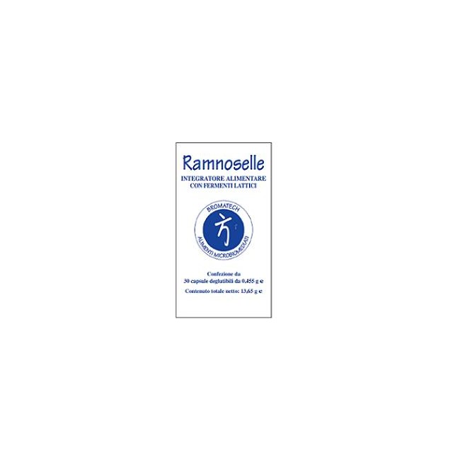 Confezione da 30 capsule di Bromatech Ramnoselle, integratore di fermenti lattici vivi. Confezione da 30 capsule di Bromatech Ramnoselle, integratore di fermenti lattici vivi.