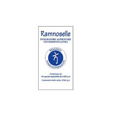 Confezione da 30 capsule di Bromatech Ramnoselle, integratore di fermenti lattici vivi.