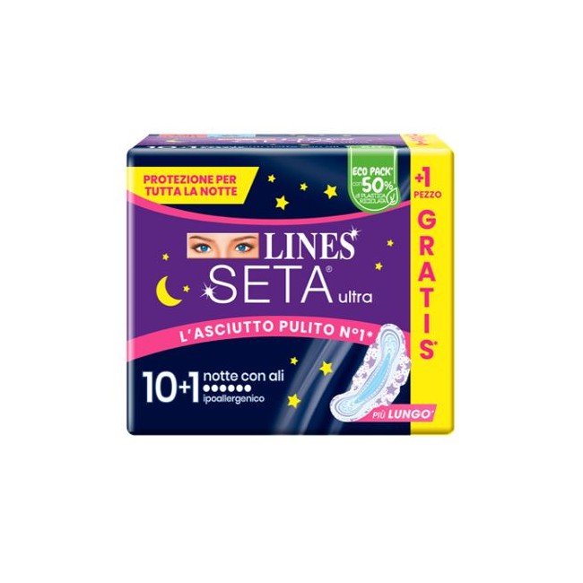 Lines Seta Ultra Assorbenti Notte Cp 10+1 Pezzi Lines Seta Ultra Assorbenti Notte Cp 10+1 Pezzi
